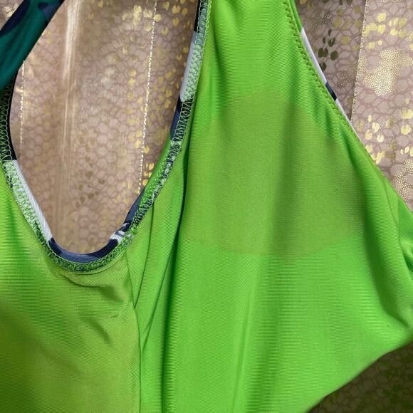 Aerie Green Blue Tropical Floral Knot Front Cutout One Piece Swimsuit Medium - Picture 5 of 7